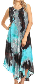 Sakkas Neja Women's Casual Maxi Summer Sleeveless Loose Fit Tie Dye Tank Dress #color_19251-NavyGreen 