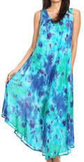 Sakkas Neja Women's Casual Maxi Summer Sleeveless Loose Fit Tie Dye Tank Dress #color_19251-TurquoiseBlue