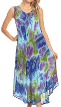 Sakkas Neja Women's Casual Maxi Summer Sleeveless Loose Fit Tie Dye Tank Dress #color_19251-Turqpurple 