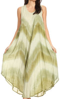 Sakkas Neja Women's Casual Maxi Summer Sleeveless Loose Fit Tie Dye Tank Dress #color_19289-Olive