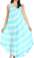 Sakkas Neja Women's Casual Maxi Summer Sleeveless Loose Fit Tie Dye Tank Dress #color_Turquoise 
