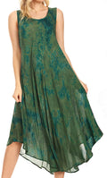 Sakkas Irene Women's Casual Tie-dye Maxi Summer Sleeveless Loose Fit Tank Dress #color_19252-Green 