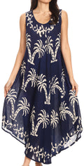 Sakkas Irene Women's Casual Tie-dye Maxi Summer Sleeveless Loose Fit Tank Dress #color_19250-Navy 