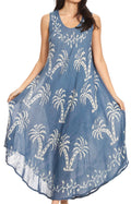 Sakkas Irene Women's Casual Tie-dye Maxi Summer Sleeveless Loose Fit Tank Dress #color_19250-SkyBlue 