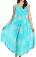 Sakkas Irene Women's Casual Tie-dye Maxi Summer Sleeveless Loose Fit Tank Dress #color_19250-Turquoise