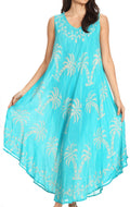 Sakkas Irene Women's Casual Tie-dye Maxi Summer Sleeveless Loose Fit Tank Dress #color_19250-Turquoise 
