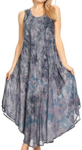 Sakkas Irene Women's Casual Tie-dye Maxi Summer Sleeveless Loose Fit Tank Dress #color_19252-Gray 