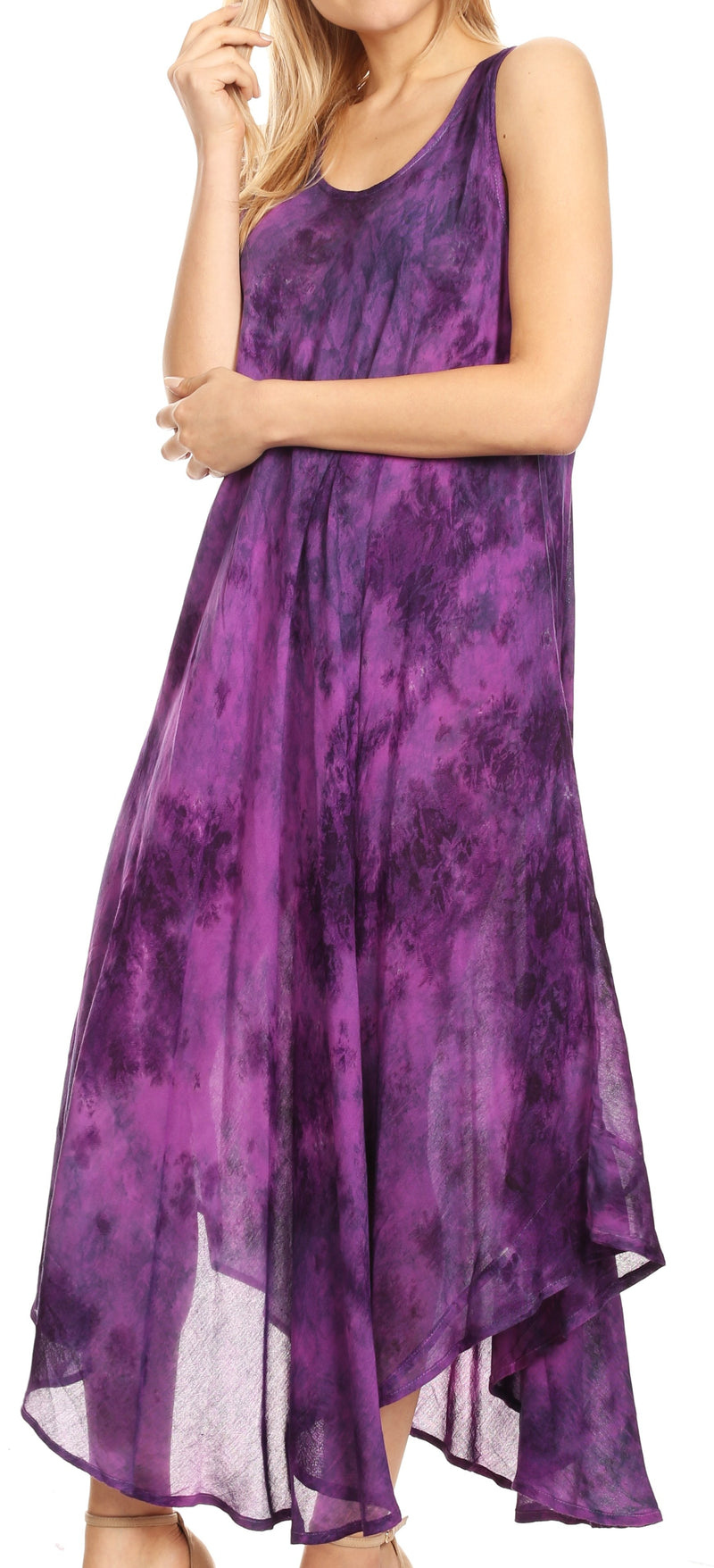 Sakkas Irene Women's Casual Tie-dye Maxi Summer Sleeveless Loose Fit Tank Dress