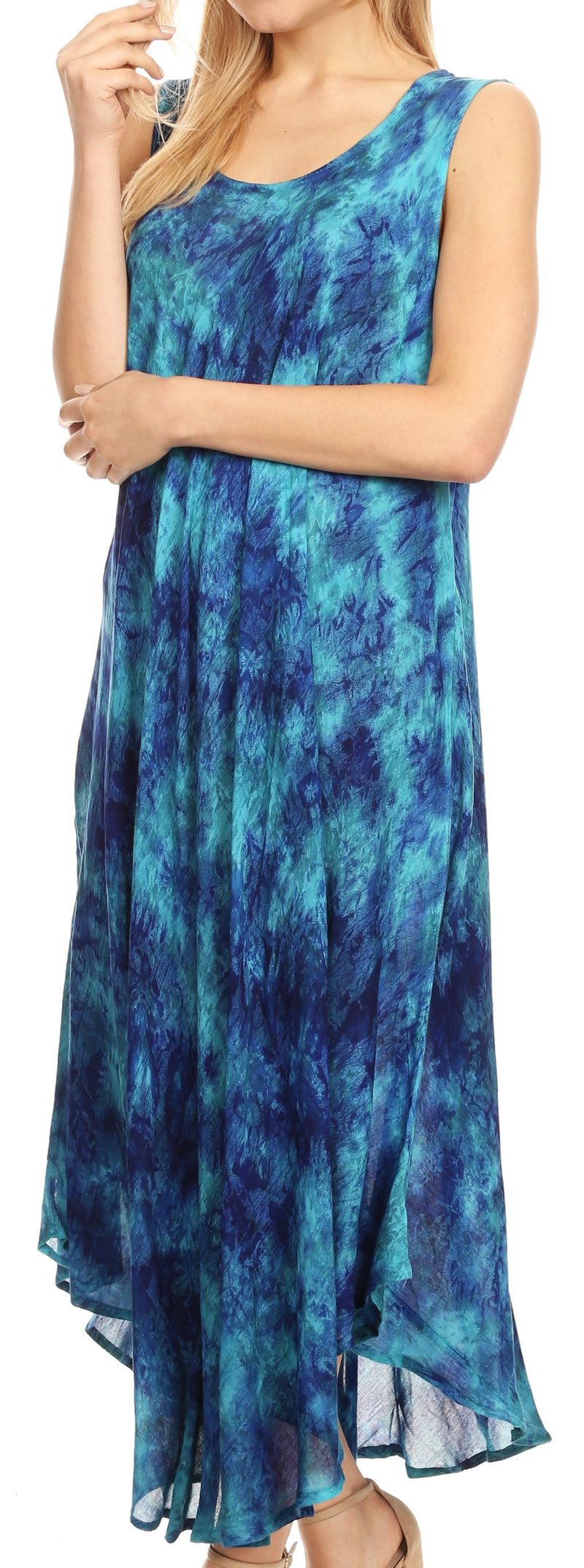 Sakkas Irene Women's Casual Tie-dye Maxi Summer Sleeveless Loose Fit Tank Dress