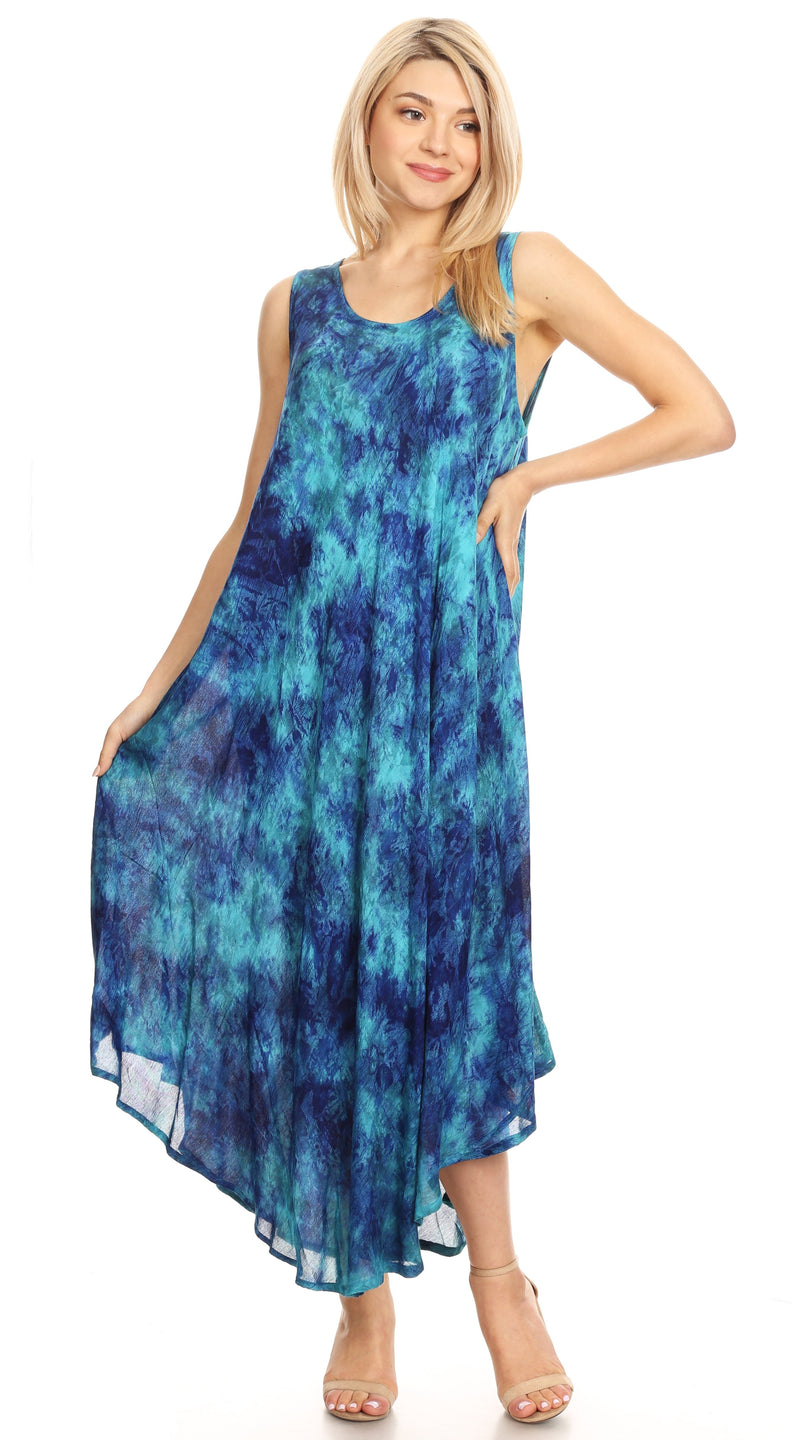 Sakkas Irene Women's Casual Tie-dye Maxi Summer Sleeveless Loose Fit Tank Dress