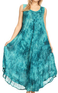 Sakkas Irene Women's Casual Tie-dye Maxi Summer Sleeveless Loose Fit Tank Dress #color_19252-Teal