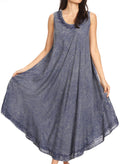 Sakkas Irene Women's Casual Tie-dye Maxi Summer Sleeveless Loose Fit Tank Dress #color_19255-SteelBlue 