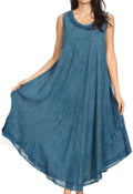 Sakkas Irene Women's Casual Tie-dye Maxi Summer Sleeveless Loose Fit Tank Dress #color_19255-Navy 