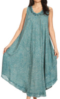 Sakkas Irene Women's Casual Tie-dye Maxi Summer Sleeveless Loose Fit Tank Dress #color_19255-Teal