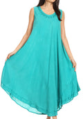 Sakkas Irene Women's Casual Tie-dye Maxi Summer Sleeveless Loose Fit Tank Dress #color_19255-TurqBlue 