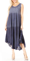 Sakkas Irene Women's Casual Tie-dye Maxi Summer Sleeveless Loose Fit Tank Dress #color_Steel Blue 