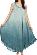 Sakkas Irene Women's Casual Tie-dye Maxi Summer Sleeveless Loose Fit Tank Dress #color_Teal 