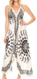 Sakkas Mari Women's Casual Beach Summer Sleeveless Sundress Adjustable Strap Dress#color_1923-White