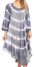 Sakkas Dori Women's Long Sleeves Casual Loose Swing Midi Dress Caftan Cover-up #color_19261-Periwinkle