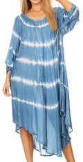 Sakkas Dori Women's Long Sleeves Casual Loose Swing Midi Dress Caftan Cover-up #color_19261-SkyBlue