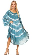 Sakkas Dori Women's Long Sleeves Casual Loose Swing Midi Dress Caftan Cover-up