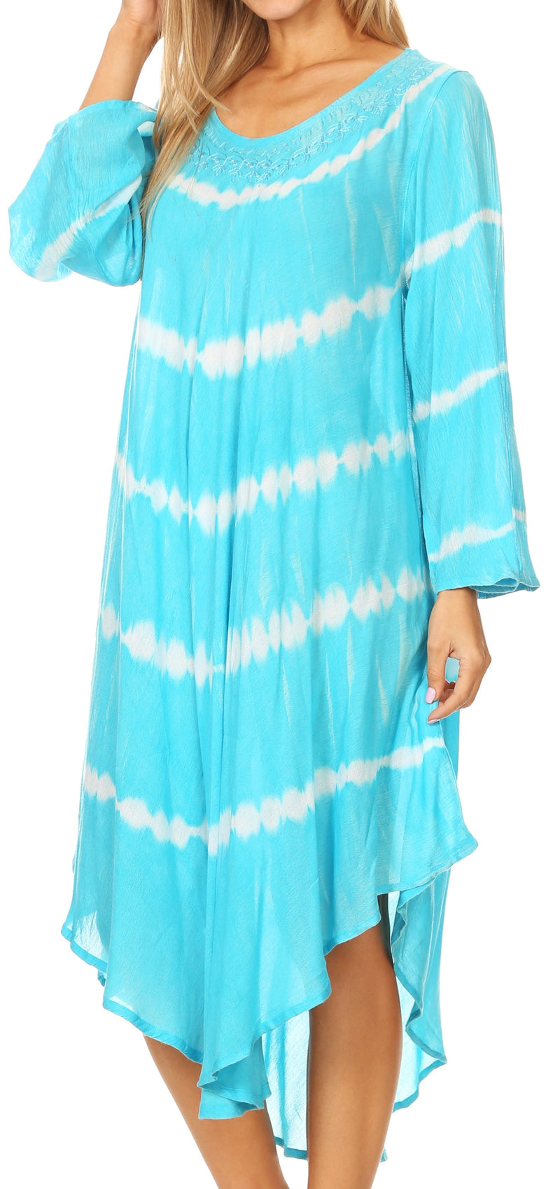 Sakkas Dori Women's Long Sleeves Casual Loose Swing Midi Dress Caftan Cover-up