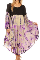 Sakkas Dori Women's Long Sleeves Casual Loose Swing Midi Dress Caftan Cover-up