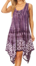 Sakkas Mily Women's Swing Loose Sleeveless Tie Dye Short Cocktail Dress Cover-up #color_19265-Purple 