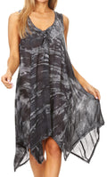 Sakkas Mily Women's Swing Loose Sleeveless Tie Dye Short Cocktail Dress Cover-up #color_19266-Black 