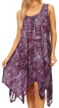 Sakkas Mily Women's Swing Loose Sleeveless Tie Dye Short Cocktail Dress Cover-up #color_19266-Purple 