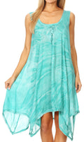 Sakkas Mily Women's Swing Loose Sleeveless Tie Dye Short Cocktail Dress Cover-up #color_19266-SeaGreen 