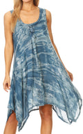 Sakkas Mily Women's Swing Loose Sleeveless Tie Dye Short Cocktail Dress Cover-up #color_19266-Teal 