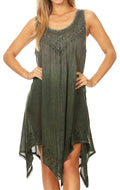 Sakkas Jula Women's Swing Shift Loose Sleeveless Short Cocktail Dress Cover-up#color_19269-Green