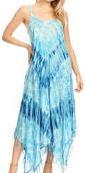 Sakkas Jass Women's Spaghetti Strap Casual Summer Sleeveless Tie-dye Dress  #color_19277-Turquoise
