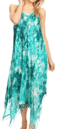 Sakkas Jass Women's Spaghetti Strap Casual Summer Sleeveless Tie-dye Dress  #color_19278-EmeraldGreen