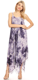 Sakkas Jass Women's Spaghetti Strap Casual Summer Sleeveless Tie-dye Dress