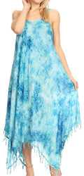 Sakkas Jass Women's Spaghetti Strap Casual Summer Sleeveless Tie-dye Dress  #color_19278-Turquoise