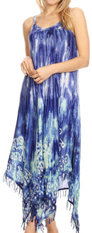 Sakkas Jass Women's Spaghetti Strap Casual Summer Sleeveless Tie-dye Dress