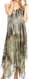 Sakkas Jass Women's Spaghetti Strap Casual Summer Sleeveless Tie-dye Dress  #color_Olive
