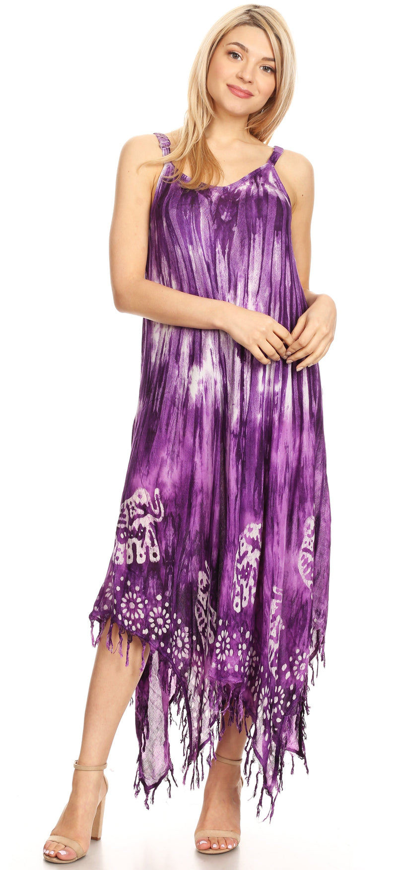 Sakkas Jass Women's Spaghetti Strap Casual Summer Sleeveless Tie-dye Dress