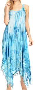Sakkas Jass Women's Spaghetti Strap Casual Summer Sleeveless Tie-dye Dress  #color_Turquoise