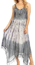 Sakkas Lupe Women's Casual Summer Fringe Maxi Loose V-neck High-low Dress Cover-up#color_19282-Grey