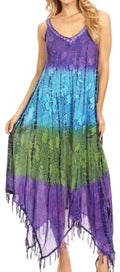 Sakkas Lupe Women's Casual Summer Fringe Maxi Loose V-neck High-low Dress Cover-up#color_19282-Purple
