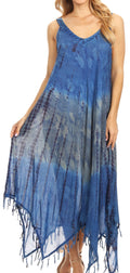 Sakkas Lupe Women's Casual Summer Fringe Maxi Loose V-neck High-low Dress Cover-up#color_19282-RoyalBlue