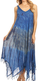 Sakkas Lupe Women's Casual Summer Fringe Maxi Loose V-neck High-low Dress Cover-up