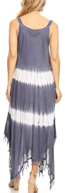 Sakkas Lupe Women's Casual Summer Fringe Maxi Loose V-neck High-low Dress Cover-up