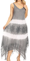 Sakkas Lupe Women's Casual Summer Fringe Maxi Loose V-neck High-low Dress Cover-up#color_Grey