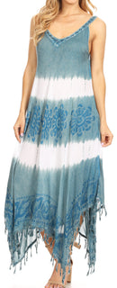 Sakkas Lupe Women's Casual Summer Fringe Maxi Loose V-neck High-low Dress Cover-up