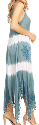 Sakkas Lupe Women's Casual Summer Fringe Maxi Loose V-neck High-low Dress Cover-up