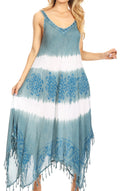 Sakkas Lupe Women's Casual Summer Fringe Maxi Loose V-neck High-low Dress Cover-up#color_Teal